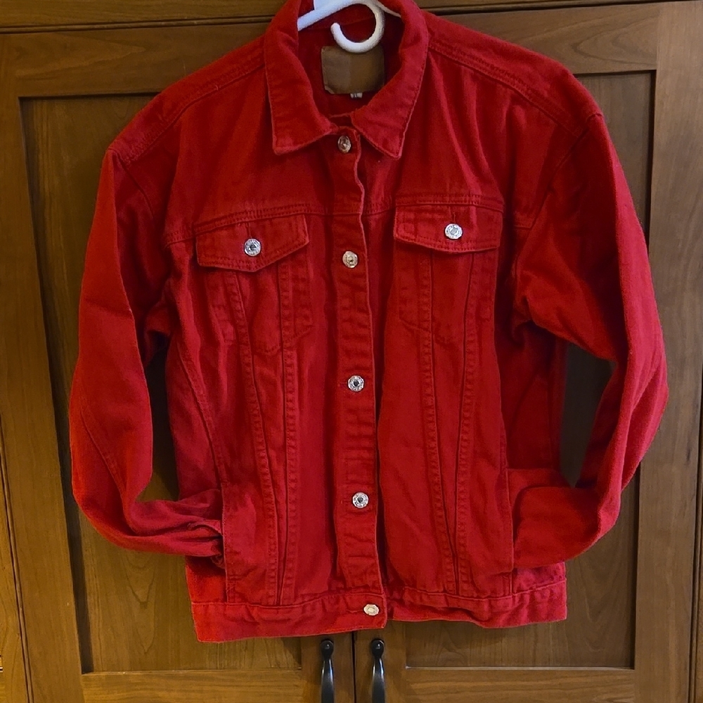 Softly Comfortable Red Jean Jacket with Classic Trucker Style